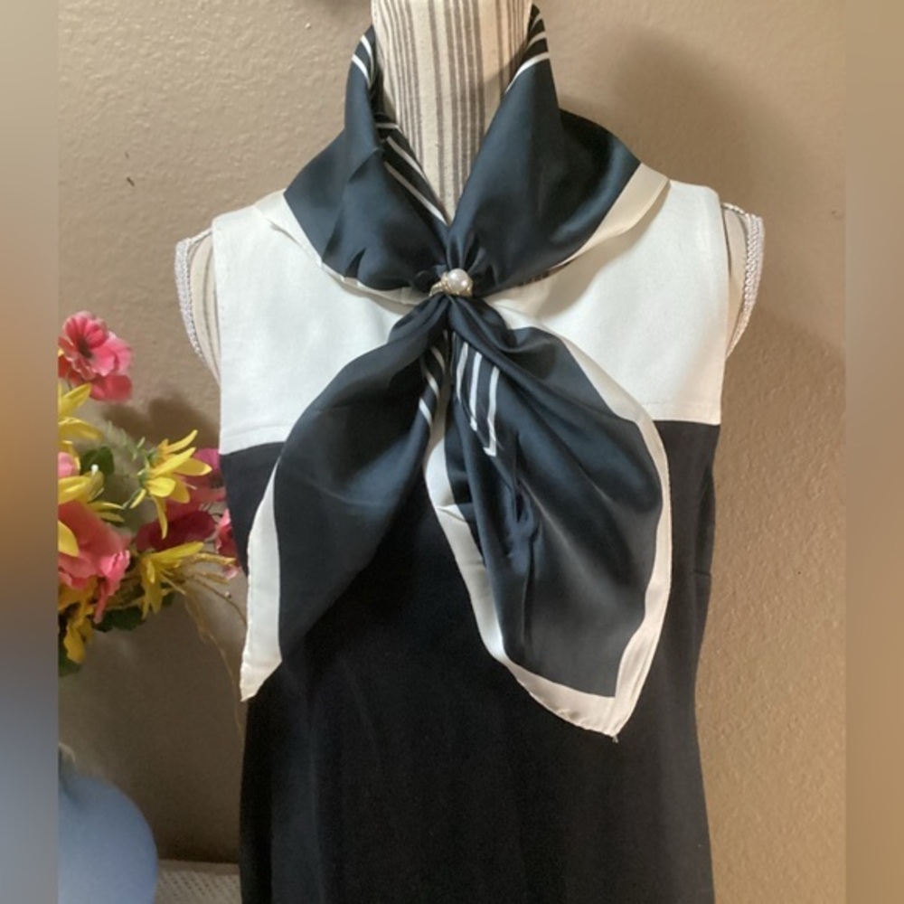 NEWT Satin Silky Elegant Black and Cream Striped Scarf 2 Styles